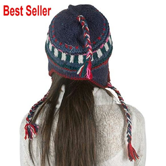 Warm Wool Hat Fleece Lined Hand Knit Ear Flaps Winter Beanie Classic Chic
